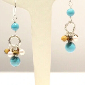 Turquoise Earrings, Tiger Eye, Turquoise, Pearl, Wedding Jewelry,Western Wedding